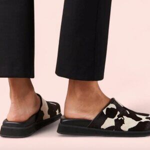 Alohas Whiz Bellow Black White Cow Print Mules Sz 38 Leather Upper